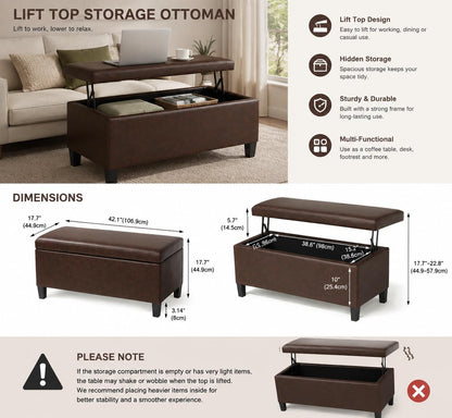 Homebeez 42" Storage Ottoman Bench, Lift Top Faux Leather Storage Bench | with Hidden Compartment, Modern Rectangular End of Bed Bench, for Bedroom Living Room Entryway, Blackened Red