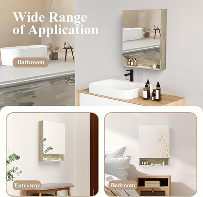 Bathroom Medicine Cabinet Mirror, 32" x 24" Bathroom Mirror with Storage, Medicine Cabinet Organizer with Single Door for Laundry Room, Entryway
