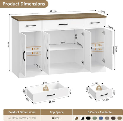 HOSTACK Kitchen Buffet Sideboard Storage Cabinet, Coffee Bar Cabinet, White