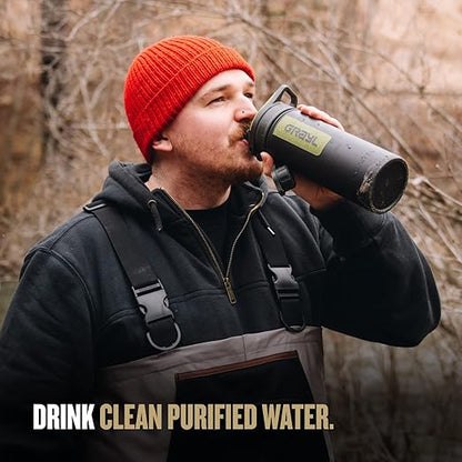 GRAYL GeoPress 24 oz Water Purifier Bottle - Filter for Hiking, Camping, Survival, Travel (Black Camo)