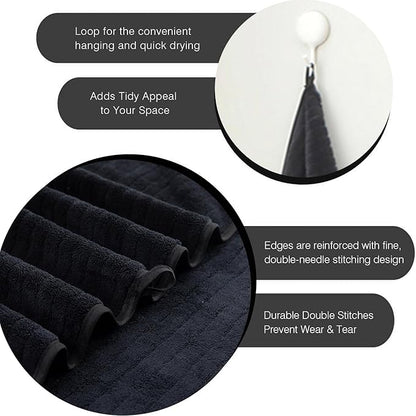 18 Piece Family Bath Towel Set Include 6 Bath Towels,6 Hand Towels and 6 Washcloths Soft Bathroom Towel with Hanging Loops,Highly Absorbent Quick Dry Towels Set for Bathroom,Hotel and Spa-Black