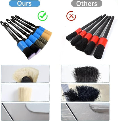 6pcs Car Detailing Brush Set-2pcs Boars Hair Car Detailing Brushes,2pcs Ultra Soft No Scratch Detailing Brush for Air Vent,Leather Seat 2pcs Detail Brushes for Interior Exterior(Blue)