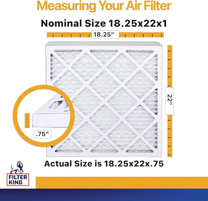 Filter King 18.25x22x1 Air Filter | 4-PACK | MERV 13 HVAC Pleated A/C Furnace Filters | MADE IN USA | Actual Size: 18.25 x 22 x .75"