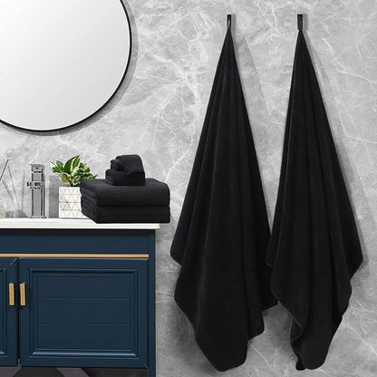 Black Bath Towels Set of 8, Bathroom Towel Quick Dry Textured,2 Oversized Shower Towels Large/2 Hand Towels/4 Washcloths,Ultra Soft Microfiber Absorbent Face Towels Bath Sheets For Bathroom Hotel Spa