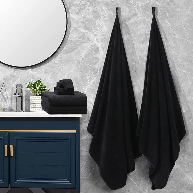 Black Bathroom Towels Set Of 4, 35x70 Inches Oversized Bath Towels Extra Large Microfiber Shower Towels Textured Ultra Soft Absorbent Quick Dry Towel Bath Sheets Towels For Adults Bathroom Hotel Spa