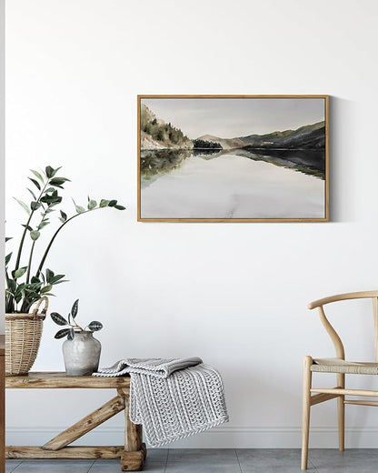 InSimSea Framed Wall Art for Living Room Mountain Reflection Decor Vintage Wall Art Mountain Range Nature Wilderness Art Decorative Rustic for Living Room Bedroom Office Wall Decor 16x24in