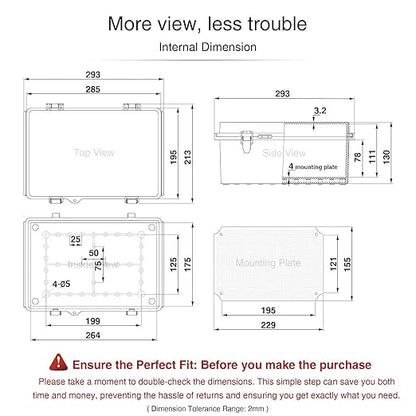 QILIPSU Junction Box IP67 Waterproof Plastic Electrical Enclosure Outdoor Weatherproof Project Electric Box with Mounting Plate, Wall Brackets, Hinged Grey Cover 11.2"x7.7"x5.1"