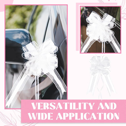 Riceshoot 24 Pcs Wedding Pew Bows with Yarn, Wedding Aisle Decorations for Church Chair Bench, Big Pull Bows for Gift Wrapping Bridal Shower Reception Birthday Anniversary Car Decor
