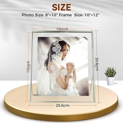 Silver Floating Frame (10"x12", Vertical), For Picture 9x11, 8.5x11, 8x10, Tabletop Shelf Photo Frame, Classy Gift For Festival, Wedding, Home or Office Décor