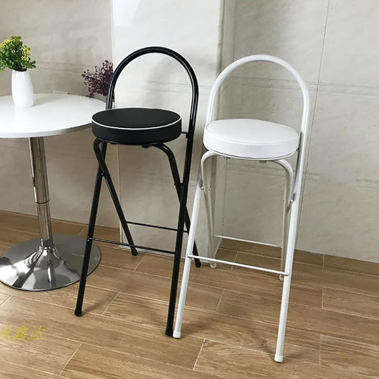 QQXX Folding Bar Stool with Footrest,Leather Padded Folding Kitchen Stool,Portable Counter Height Foldable Stool Tall Bar Stools for Outdoor Kitchen Shop Cafe(1 Pc, White Seat Height 29.5")