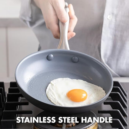 GreenPan Lima Hard Anodized 8" 10" & 12" Frying Pan Skillet Set, Ceramic Nonstick, PFAS-Free Nontoxic Pots & Pans, Oven & Broiler Safe, Stainless Steel Handles, Cookware for Eggs & Omelet, Gray