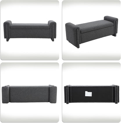 CIMOTA Modern Storage Ottoman Bench, 58” Large Upholstered Storage Bench with Armrests, Boucle Fabric Bedroom End of Bed Bench-Comfy Padded Footstool for Living Room, Entryway, Black