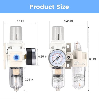 1/4 Inch NPT Compressed Air Filter Air Pressure Regulator Water-Oil Separator Trap Filter with Lubricator Cup