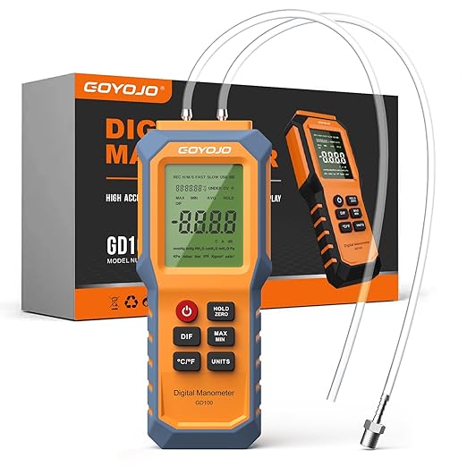 Handheld Manometer with Backlit, Dual-Port HVAC Digital Manometer Gas Pressure Tester, LCD Screen & Indoor Temperature Measurement, 12 Units, for Natural Gas Pipelines Ventilation Detection