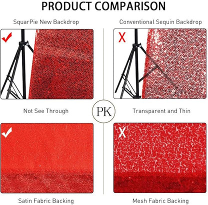 SquarePie Sequin Backdrop Curtain Non-Transparent Sparkly Background for Christmas Wedding Party 2FT x 8FT Red 2 Panel
