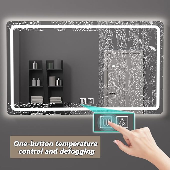 Bathroom Mirror with LED Lights, Lighted Bathroom Makeup Wall Mounted Mirror with Demister Pad, 3-Color Dimmable LED Light, for Wall Decor, Vanity, Living Room(A,70x90cm)