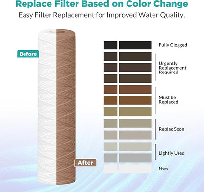 SimPure 5 Micron 10" x 2.5" String Wound Sediment Whole House Water Filter Cartridge for Well Water, Replacement Filter Cartridge for Housing DB1025 AP110 (20 Pack)