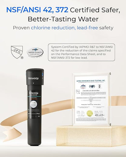 Waterdrop 15UA Under Sink Water Filter System, 2 Years, Reduces Lead, Chlorine, Bad Taste & Odor, Under Counter Water Filter Direct Connect to Kitchen Faucet, NSF/ANSI 42 Certified, USA Tech