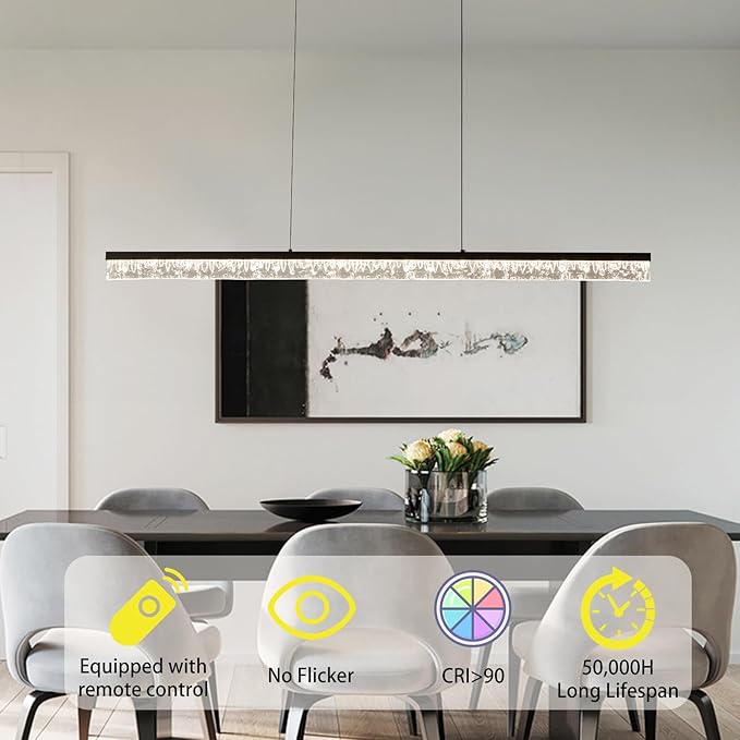 Modern Led Pendant Light, Dimmable Crystals Led Chandelier for Dining Room Light Fixture Over Table Creative Vertical Pendant Light for Kitchen Island, Dining Room, Bedroom(49.6IN)