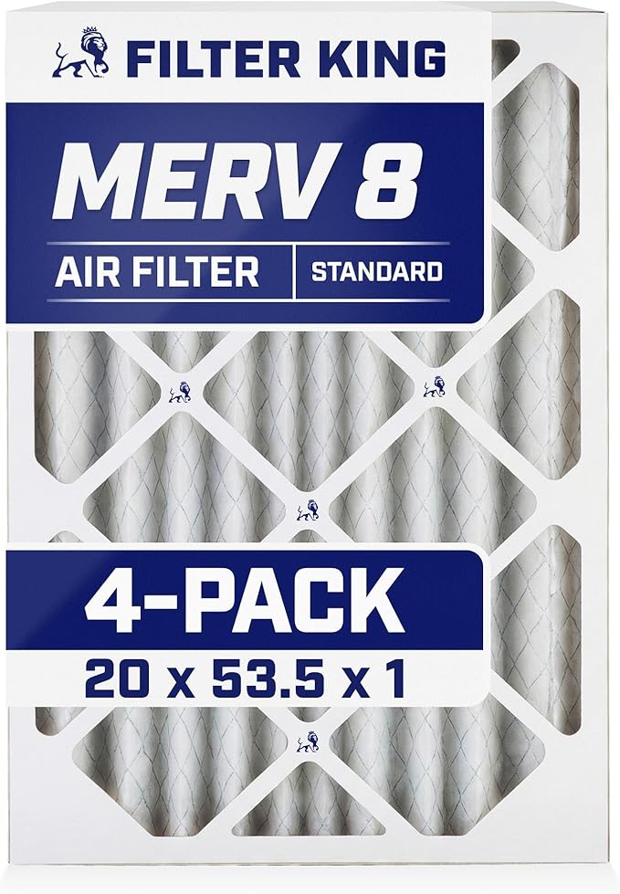 Filter King 20x53.5x1 Air Filter | 4-PACK | MERV 8 HVAC Pleated A/C Furnace Filters | MADE IN USA | Actual Size: 20 x 53.5 x .75"