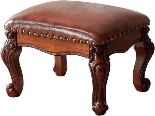LKZ Foot Stool Microfiber Leather Ottoman Wooden Shoe Stool Small Sofa Stool Footrest Stool for Living Room Bedroom (Red-Brown)