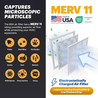 BNX TruFilter 14x24x1 Air Filter MERV 11 (4-Pack) - MADE IN USA - Allergen Defense Electrostatic Pleated Air Conditioner HVAC AC Furnace Filters for Allergies, Dust, Pet, Smoke, Allergy MPR 1200 FPR 7