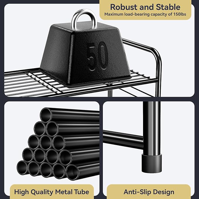 3-Tier 27” Wide Shoe Rack for Closet, Metal Stackable Shoe Shelf Organizer, Black