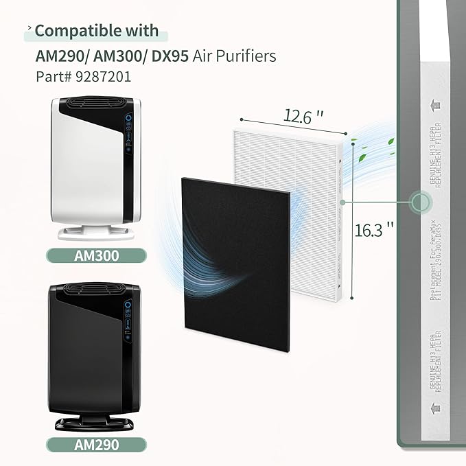 Aera Max 300 HEPA Filter Replacement Compatible with Fellowes Aeramax 290/300/DX95 Purifiers HEPA Air Filter 9287201, Also Fit AP-300PH HF-300, 2 HEPA & 6 Carbon Pre-Filter