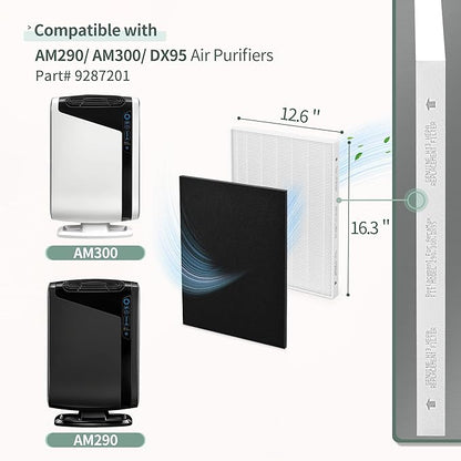 Aera Max 300 HEPA Filter Replacement Compatible with Fellowes Aeramax 290/300/DX95 Purifiers HEPA Air Filter 9287201, Also Fit AP-300PH HF-300, 2 HEPA & 6 Carbon Pre-Filter