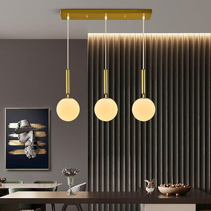 Modern Gold Pendant Light Hanging Fixture Light for Kitchen Island Mid Century with Globe Pendant Light Milk White Glass Pendant Lighting for Living Room Bedroom Entryway (3-Light)