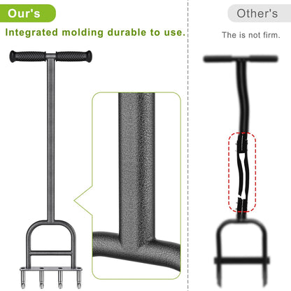Dolibest Lawn Coring Aerator, Stainless Steel 4 Corer Plug Aerator Tool with Soft Rubber Grip, Manual Grass Aerating Tool, Garden Tool & Cleaning Hand Tool for Loosening Soil and Improving Lawn Health