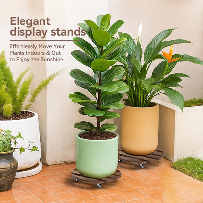 2 Pack 12 IN Wood Plant Caddy, 360 Lock Wheels Indoor Outdoor Heavy Stand