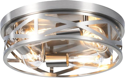 13 Inch Close to Ceiling Lights, 2 Pack Brushed Nickle Flush Mount Ceiling Light Fixture, Modern 4-Light Metal Cage Indoor Kitchen Ceiling Lights for House Hallway Bedroom Living Room