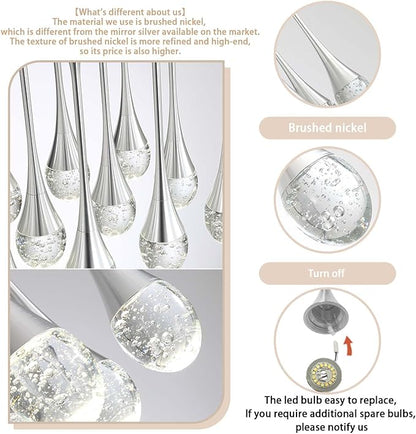 Modern Pendant Lights for Kitchen Island Silver Raindrop Crystal Hanging Light Fxitures Mini Pendant Light Fixture for Dining Room Bar Bedroom （3pack）