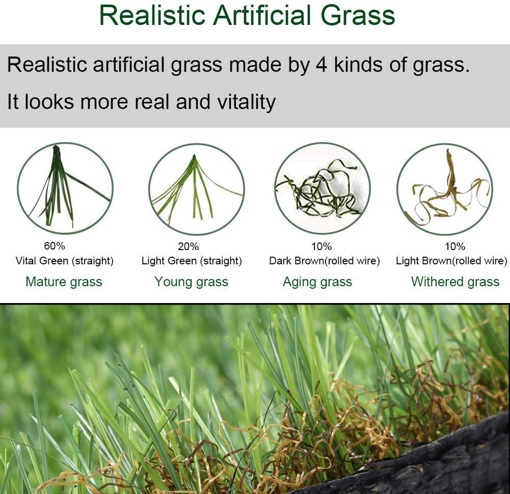 Artificial Grass Turf 12FTX42FT, 1.38" Pile Height Realistic Synthetic Grass, Indoor Outdoor Pet Faux Grass Astro Rug Carpet for Garden Backyard Patio Balcony
