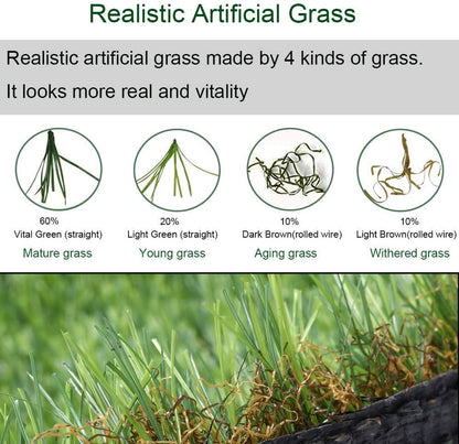 Artificial Grass Turf 12FTX42FT, 1.38" Pile Height Realistic Synthetic Grass, Indoor Outdoor Pet Faux Grass Astro Rug Carpet for Garden Backyard Patio Balcony