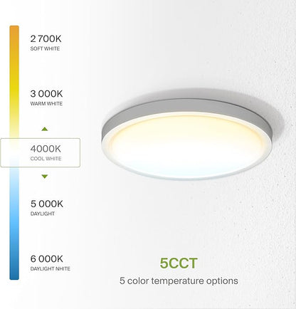ASD LED 15" Round Flush Mount Ceiling Light Fixture, Low Profile Surface Lighting | 5CCT, Dimmable, Ultra-Thin, ETL Listed | 28W 2300LM 2700-6000K 100-277V | Kitchen, Hallway Lamp | White, 6 Pack