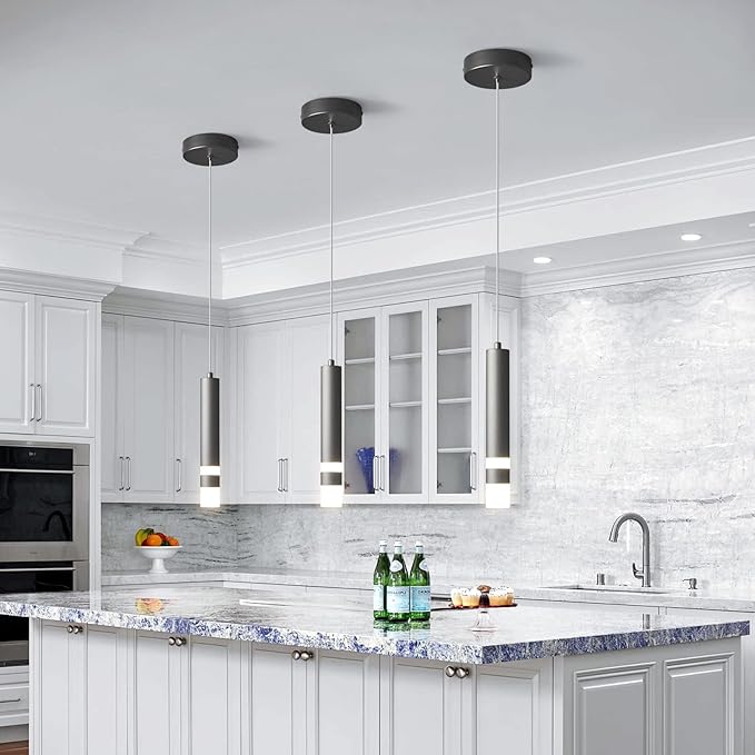 Modern Pendant Light Kitchen Fixture Dimmable LED Black Mini Pendant Lighting fo Kitchen Island Bedroom Bedside Table Small Pendant Lights (1-Pack)