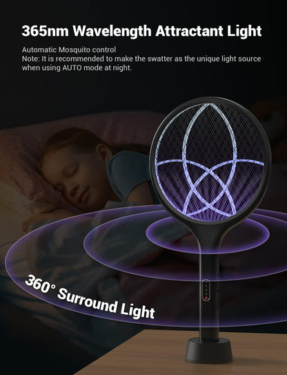 YISSVIC Electric Fly Swatter 4000V Bug Zapper Racket Dual Modes Mosquito Killer with Purple Mosquito Light Rechargeable for Indoor Home Office Backyard Patio Camping (Black-2 Pack)