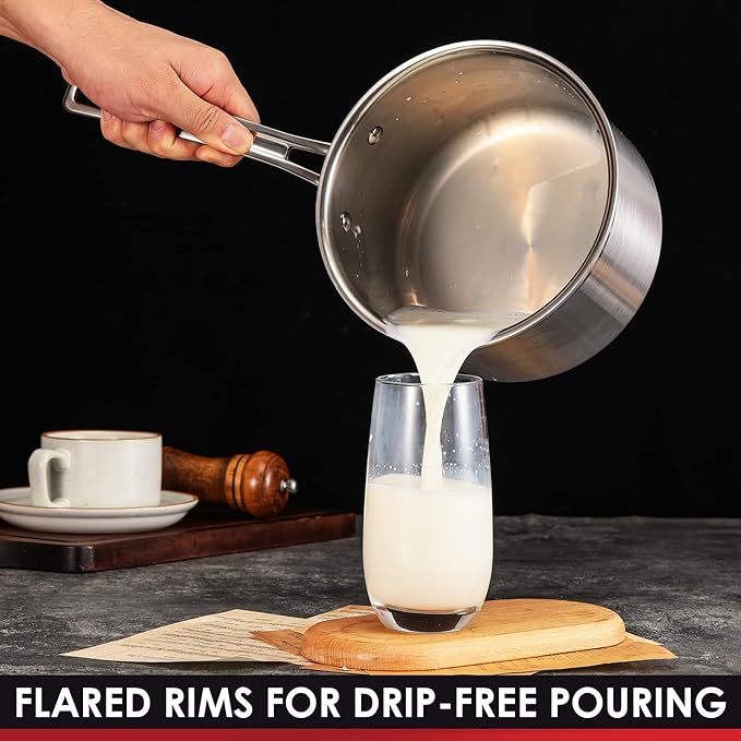 Tri-Ply Stainless Steel Sauce Pan with Lid, 3-Quart Saucepan Sauce Pot Multipurpose Use for Home Kitchen or Restaurant - Kitchen Cookware, Induction Pot, Dishwasher Safe & Oven Safe