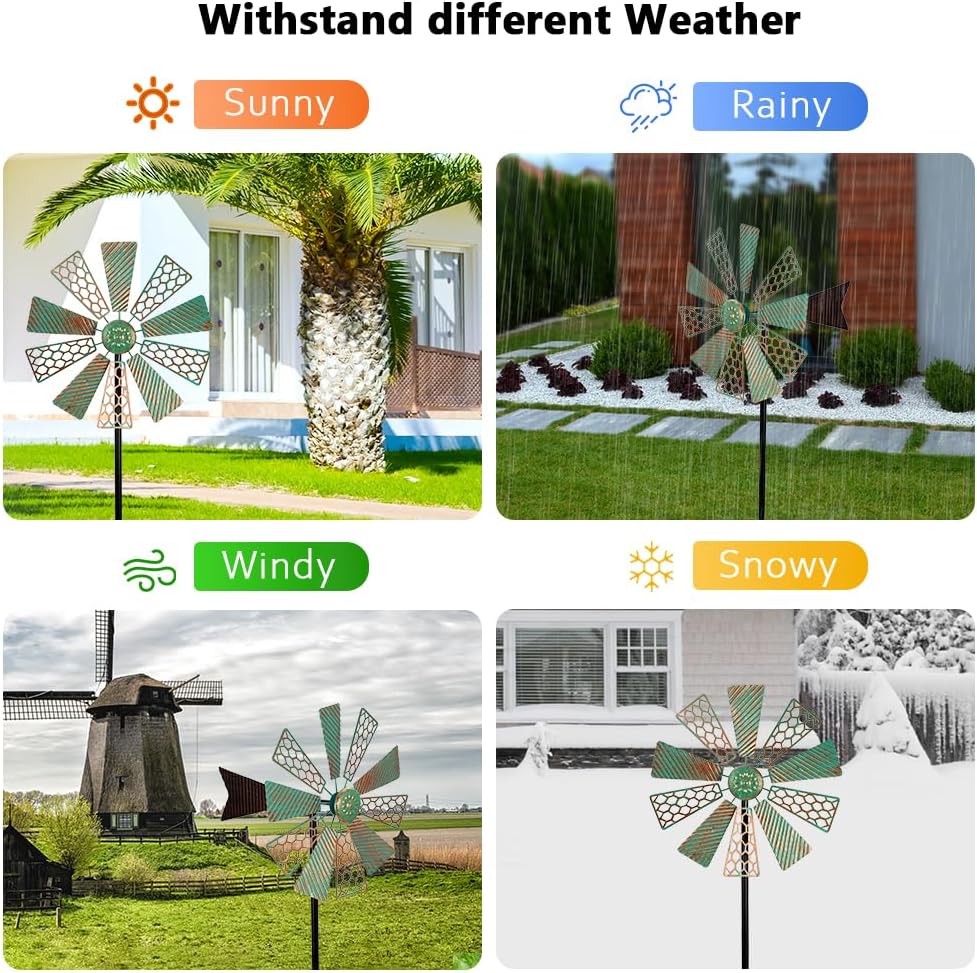 Viveta Wind Spinners Outdoor,13”Kinetic Wind Spinner Metal Vintage Windmill for Outdoor Garden Patio Yard Decor,Green