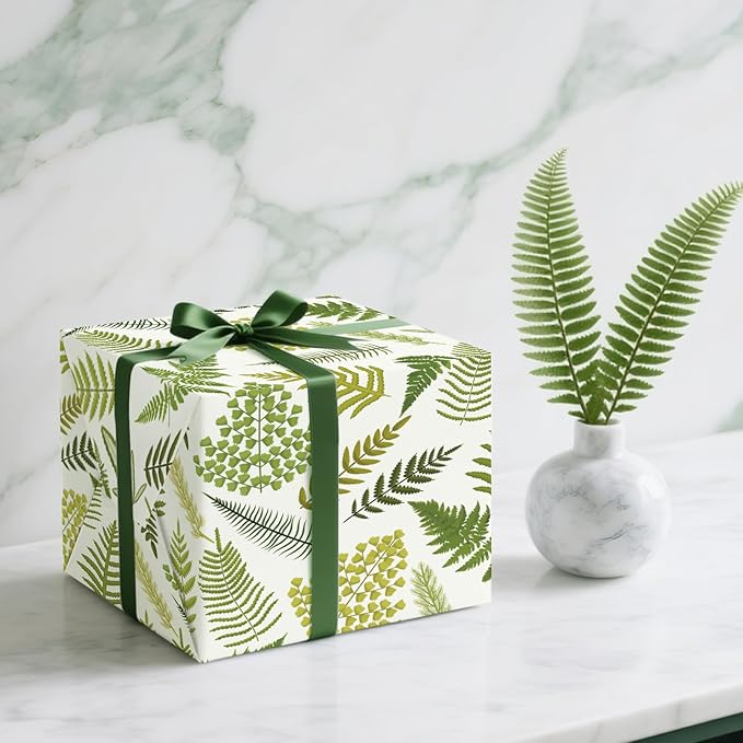 WRAPAHOLIC Fern Wrapping Paper Roll - Mini Roll - 17 Inch x 9.8 Feet - Woodland Fern Botanical Wrapping Paper Perfect for Birthday, Wedding, Baby Shower