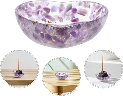 Candle Stand Decorative Candle Cup Holder Heart Shaped Resin with Natural Crystal Stones, Handpolished Unique Texture Romantic Accent for Living Room Home Decor