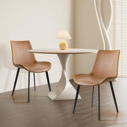 Dining Chairs Set of 2, Modern PU Leather Dining Room Chair with Sturdy Metal Legs, Upholstered Faux Leather Cushion Seat Dinner Chairs Accent Side Chairs for Indoor Kitchen Living Room,Brown