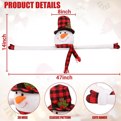 Christmas Snowman Tree Topper Unique Christmas Decoration Large Plush Funny Christmas Tree Topper with Buffalo Plaid Hat Scarf Treetop Hugger Ornament for Home Holiday Winter Party Xmas Decor