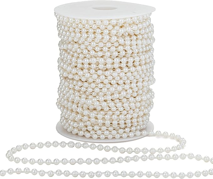 6mm Crafts Faux Pearl Beads Garland Pearl Bead Roll Strand of Pearls to Decorate Floral Centerpieces Wedding Party Favor Christmas Tree(82Feet Ivory)