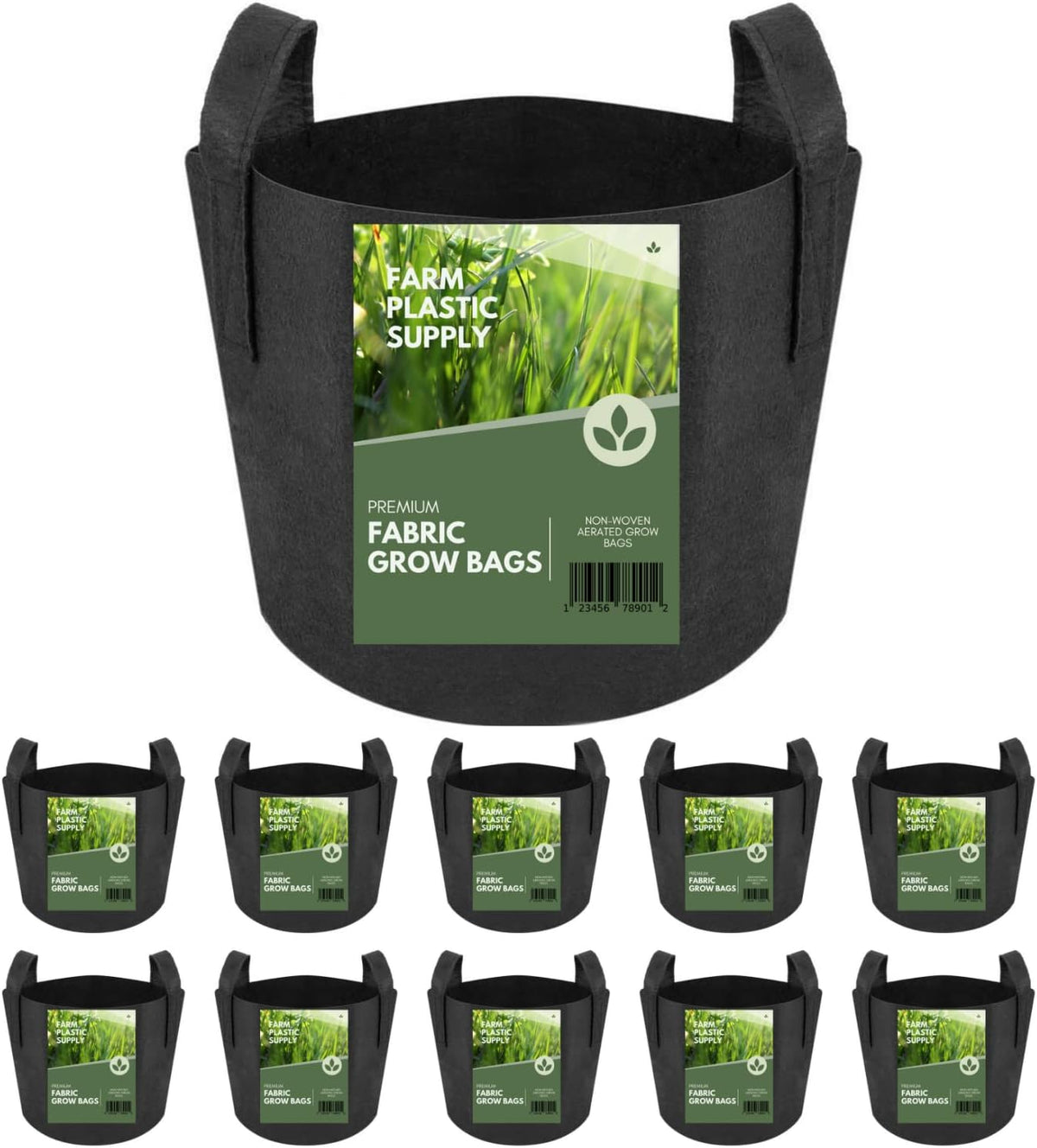 Farm Plastic Supply - 15 Gallon Fabric Grow Bags - (10 Pack) - Nonwoven Fabric Pots with Handles, Grow Bag, Plant Grow Bags, Garden Bag, for Farming, Gardening, Agriculture