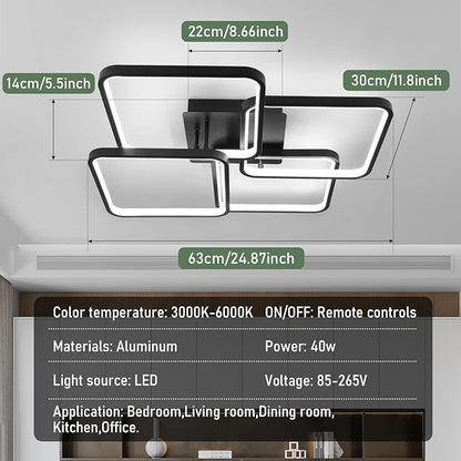 Modern Led Ceiling Light Fixtures for Living Room, Dimmable Square Ceiling Lighting Fixture with Remote Control, 3 Colors Flush Mount Ceiling Light for Dining Room, Kitchen, Living Room