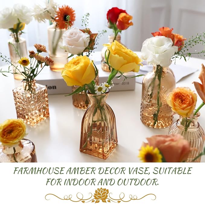 Set of 22 Amber Glass Mini Bud Vase For Bulk Rustic Wedding Decorations, Centerpieces, Vintage Look Home Table Flower Décor,Clear