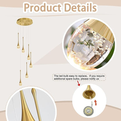 H86 Pendant Lights Kitchen Island 6-Lights Pendant Chandelier for Dining Room Hallway Stairwell,LED Dimmable 2700K-6000K